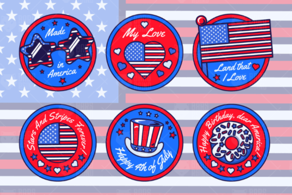 4 July American Stickers: Graphics & Illustrations