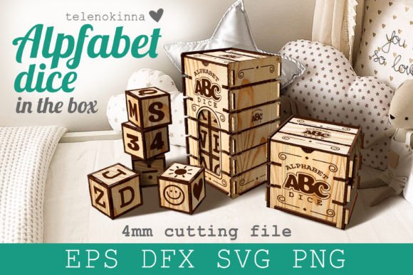 Alphabet Dice in the Box SVG for Laser Cutting Boxes