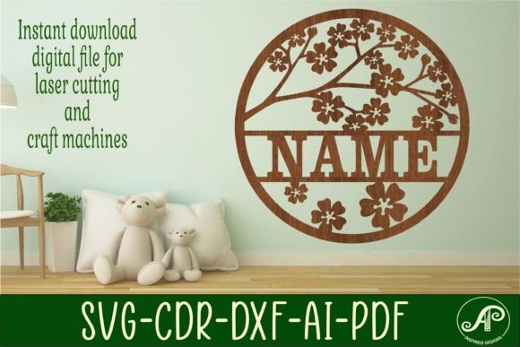Cherry Blossom Name Sign for Laser Cutting Wall Decor