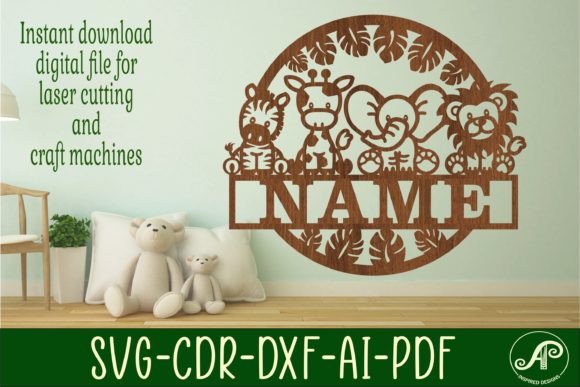 Cute Safari Name Sign SVG for Laser Cutting & Signs