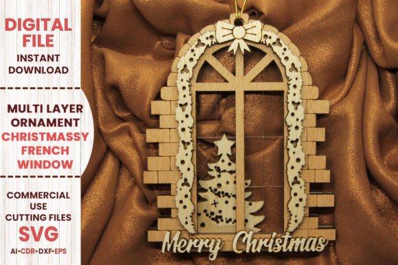 French Window Christmas Decoration for Laser Cutting & Winter Amp