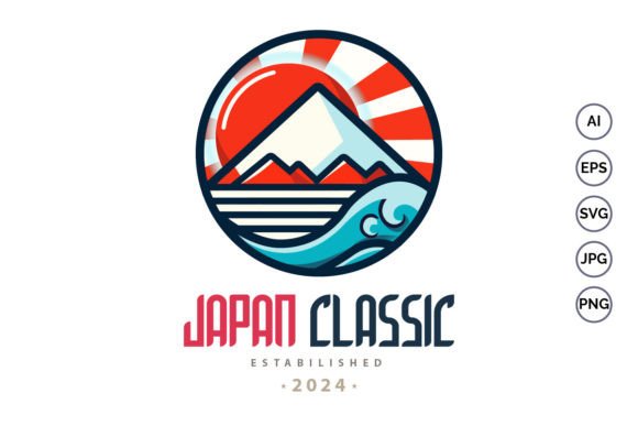 Japan Classic Mountain Sunrise Logo: Premium Graphics & Illustrations