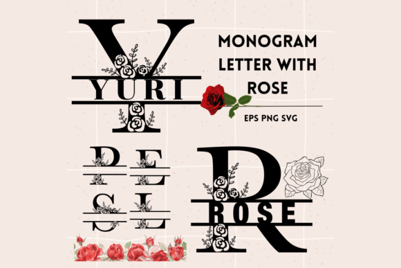 Letter Monogram Svg with Rose: Premium Graphics for Print Templates