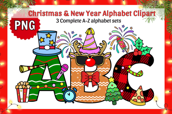 New Year Alphabet Bundle: Festive Graphics for Crafts