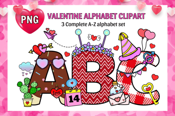 Valentine Alphabet Letters Sublimation: Graphics for Crafts